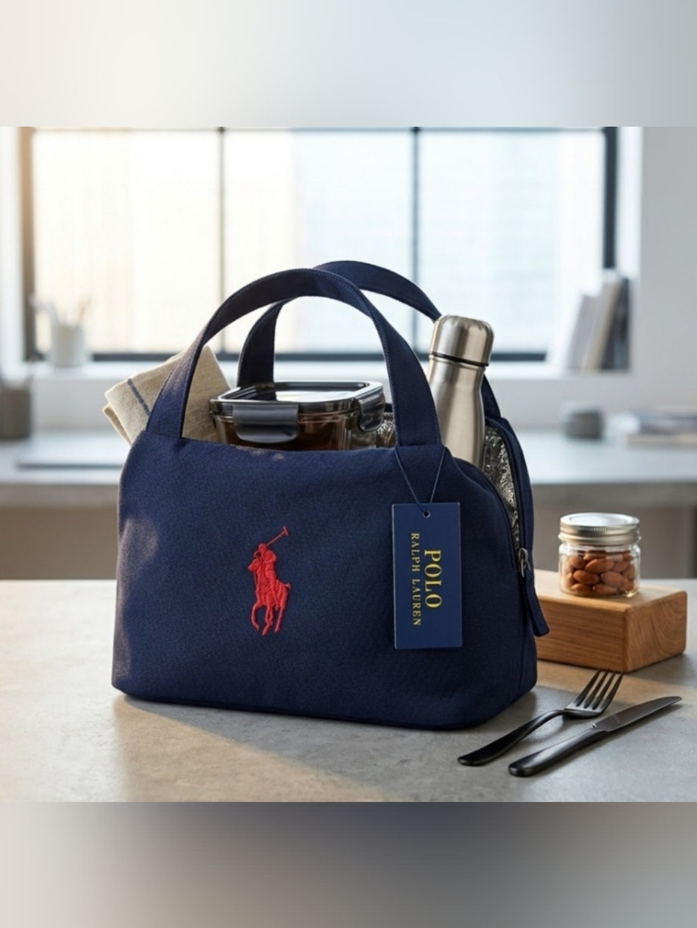 NEW! Polo by Ralph Lauren Navy Lunch Bag with Red Pony NWT Price firm